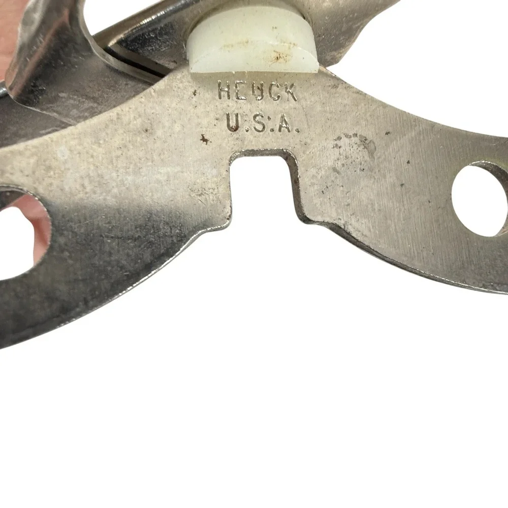 2 Vintage Can Bottle Openers Miracle Roll 881 And Heuck Hand Held Metal Made USA